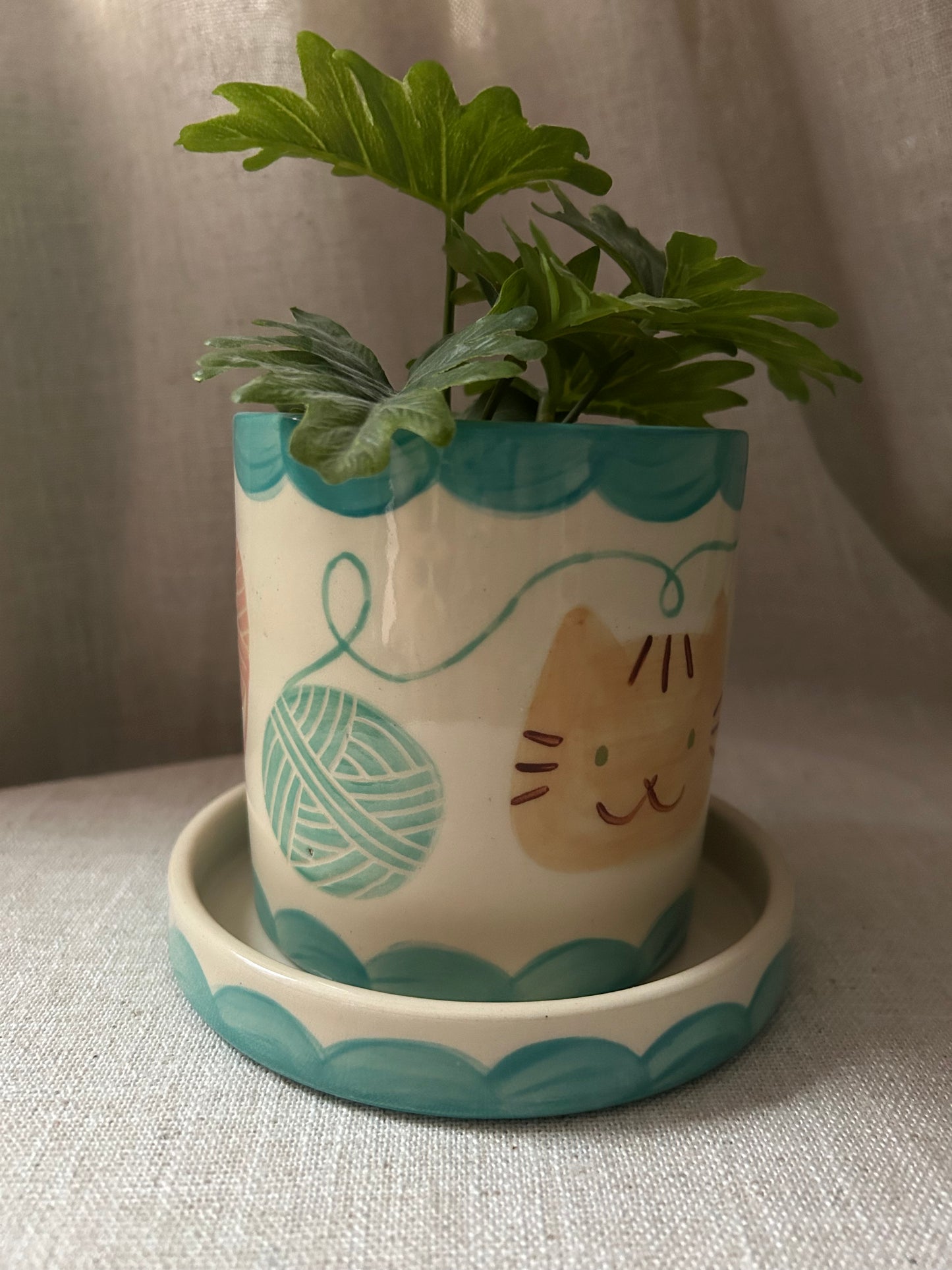 Cat Planter- Yarn Kitty Blue