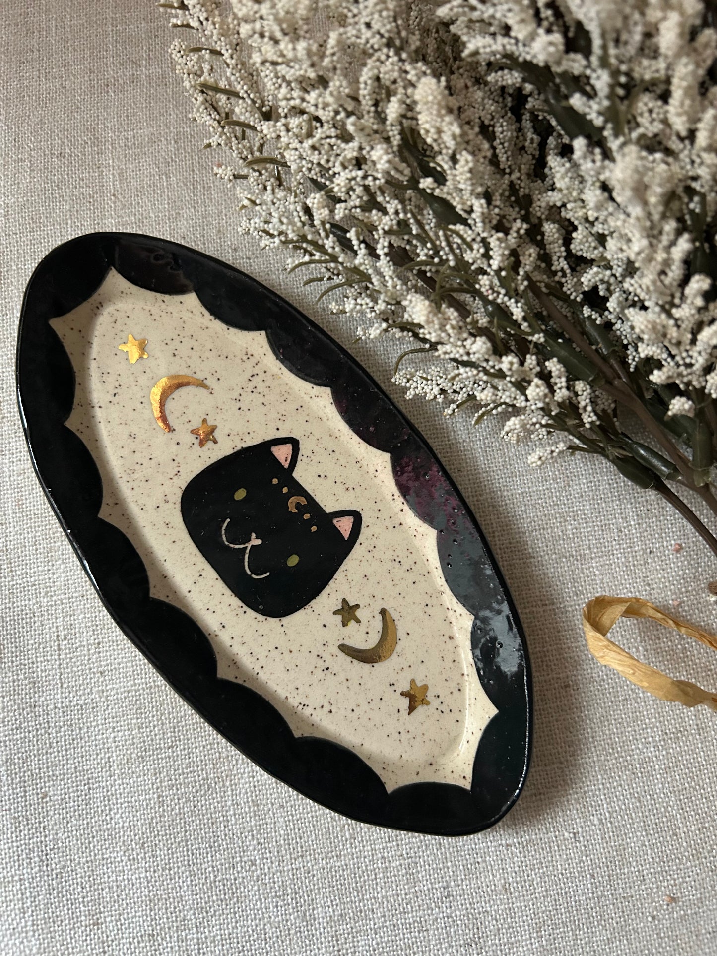 Cat Trinket Dish- Starry almond small b