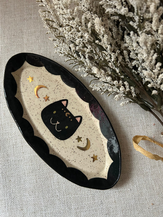 Cat Trinket Dish- Starry almond small b
