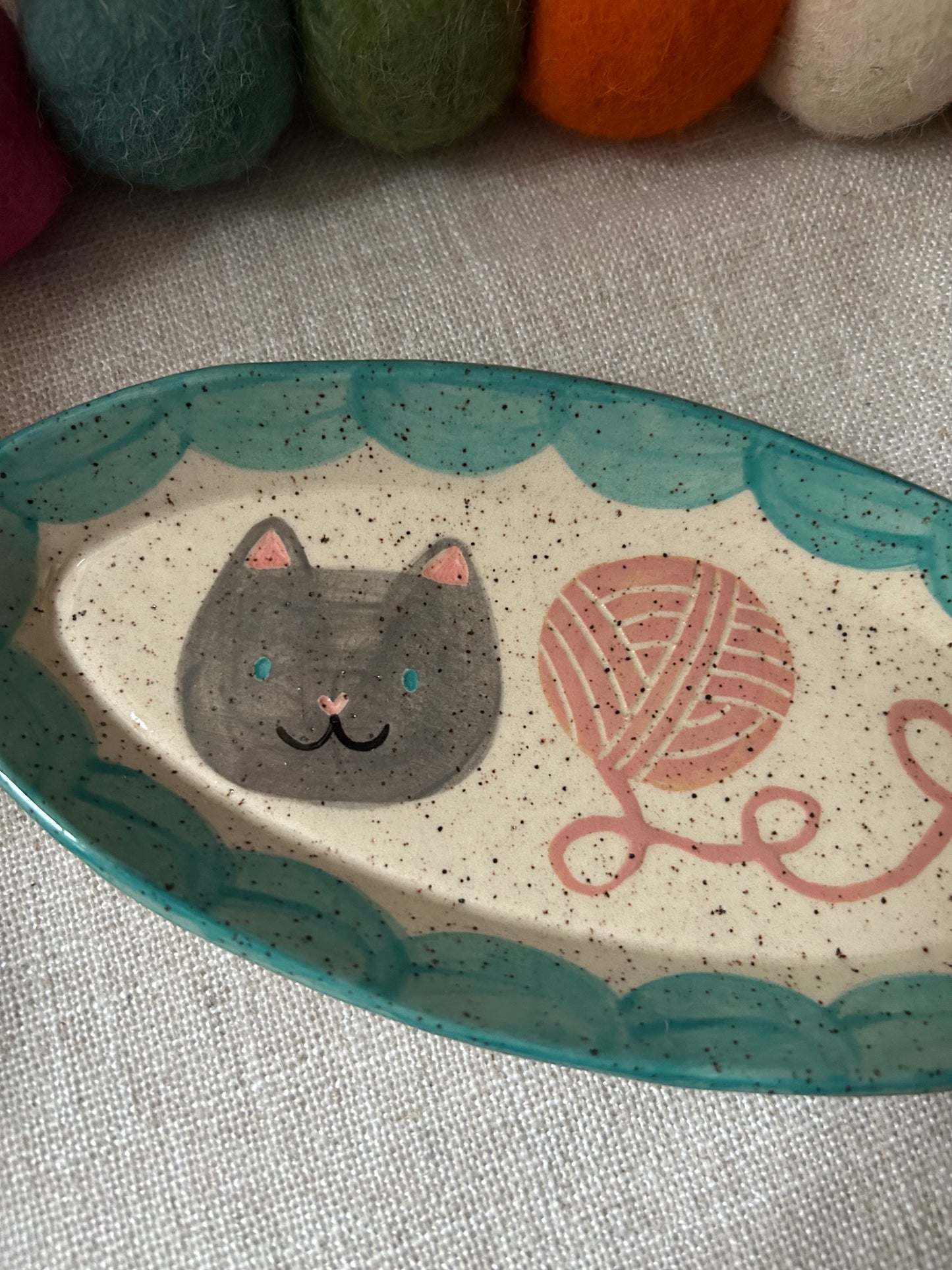 Cat Trinket Dish: Yarn Blue