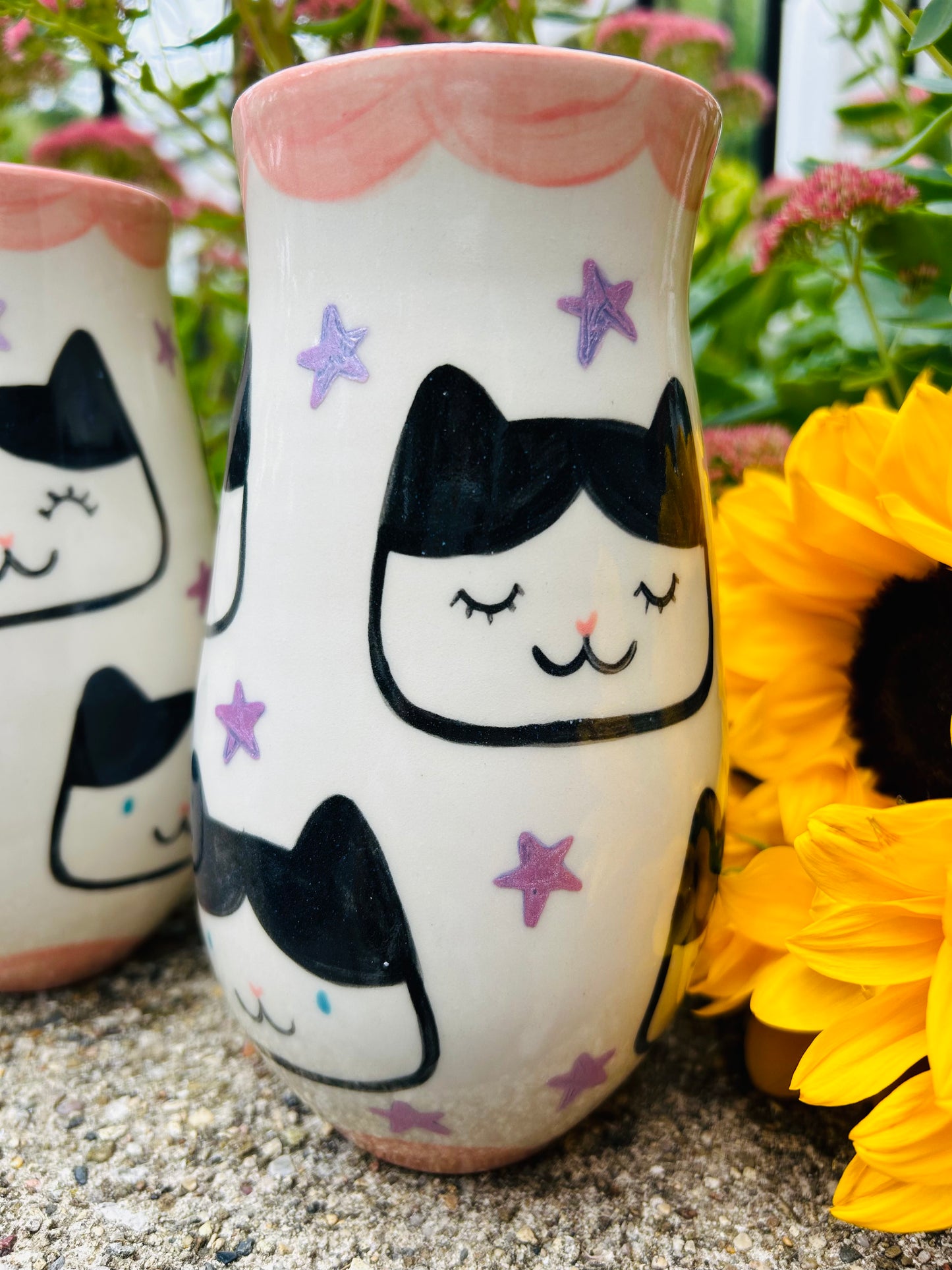 Cat Vase- Tux pink