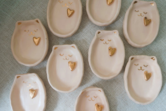Cat Mini Trinket Dish- Golden Heart