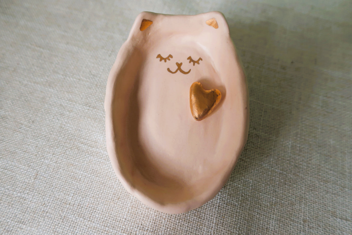 Cat Mini Trinket Dish- Golden Heart