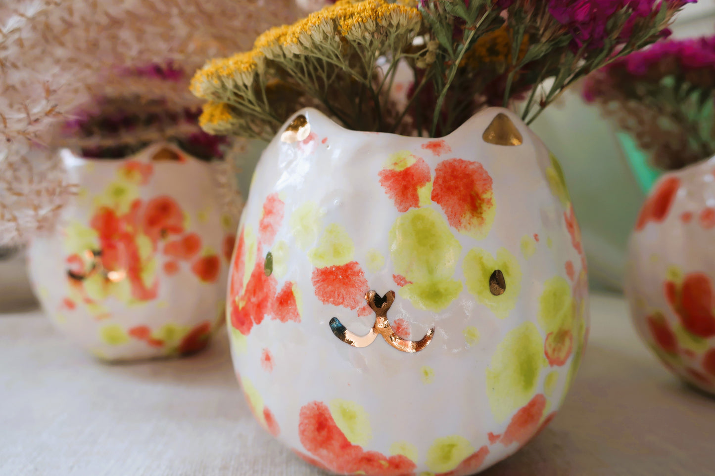 Cat Mini Vase - Snapdragons