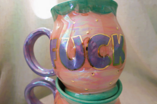 Profanity Mug- Fuck Pastels- Gold dots