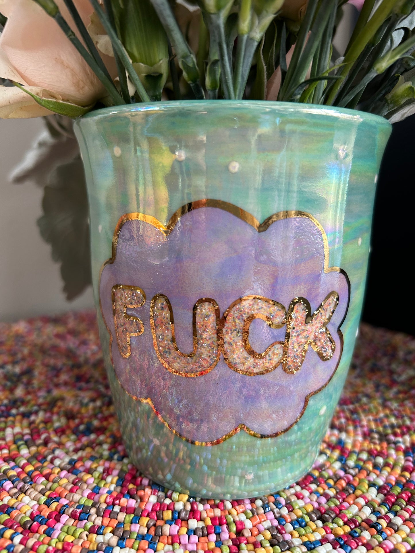 Fuck Vase- Rainbow Sprinkles Green