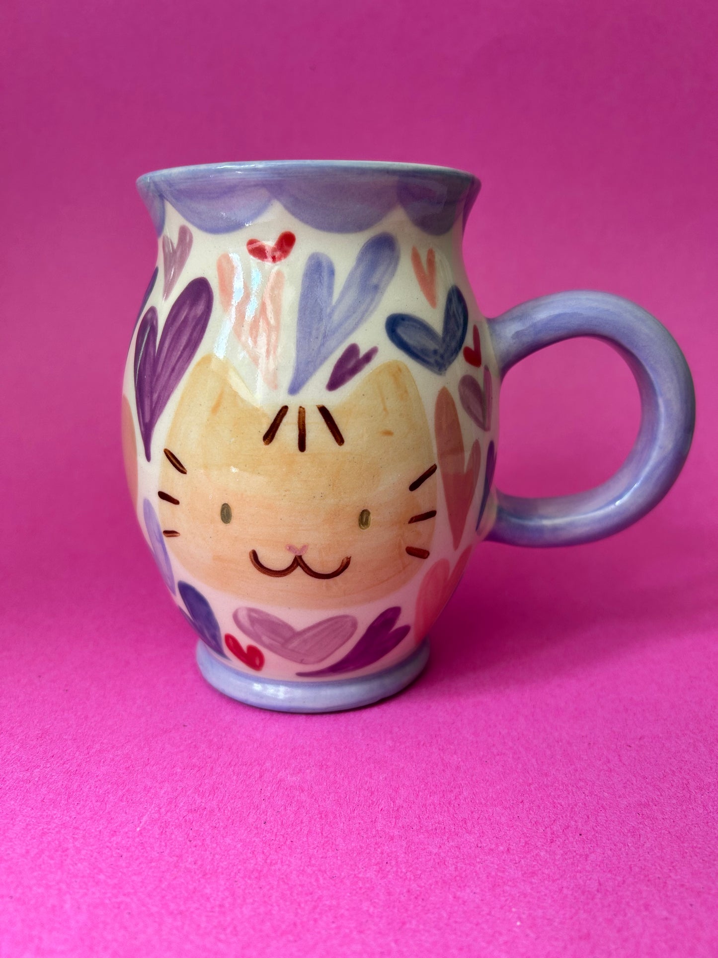Cat Mug- Purples and Pinks