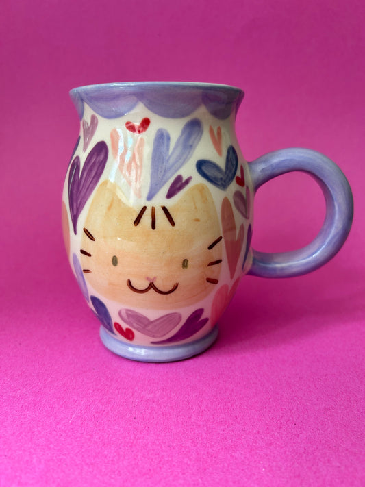 Cat Mug- Purples and Pinks