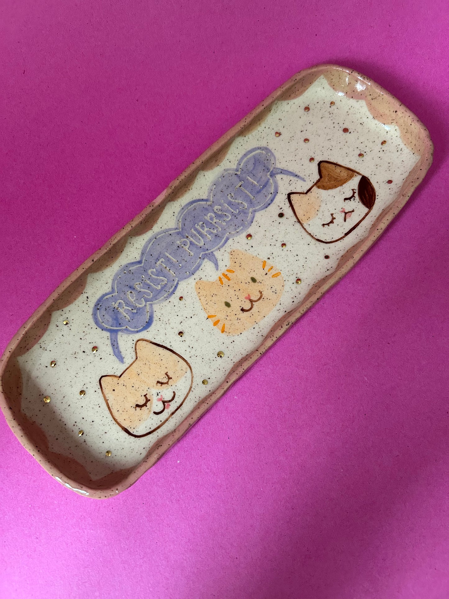 Cat Trinket dish- Resist! Purrsist! Pink