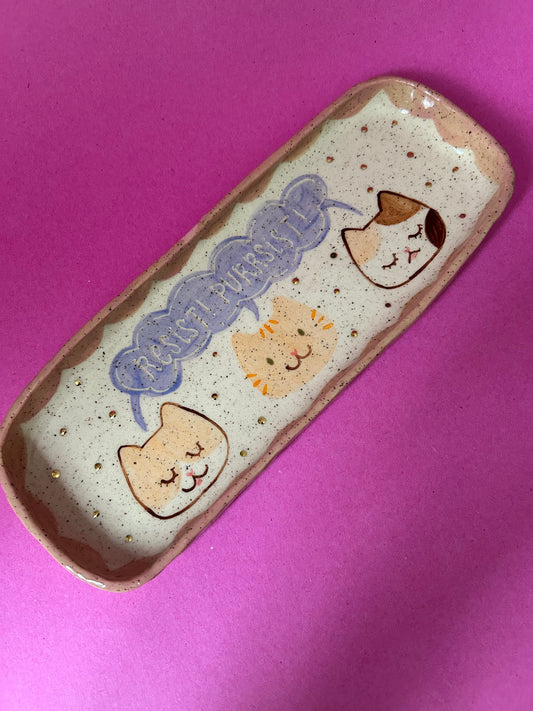 Cat Trinket dish- Resist! Purrsist! Pink