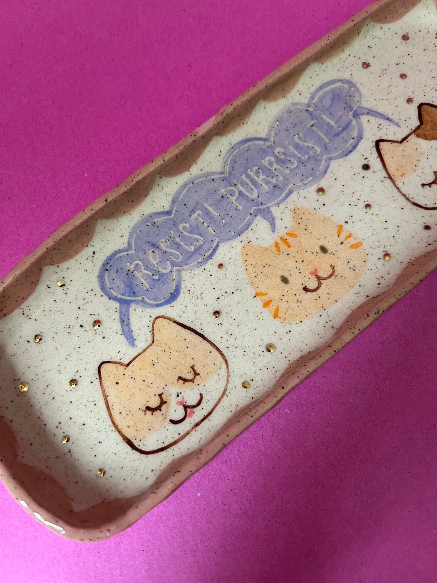 Cat Trinket dish- Resist! Purrsist! Pink