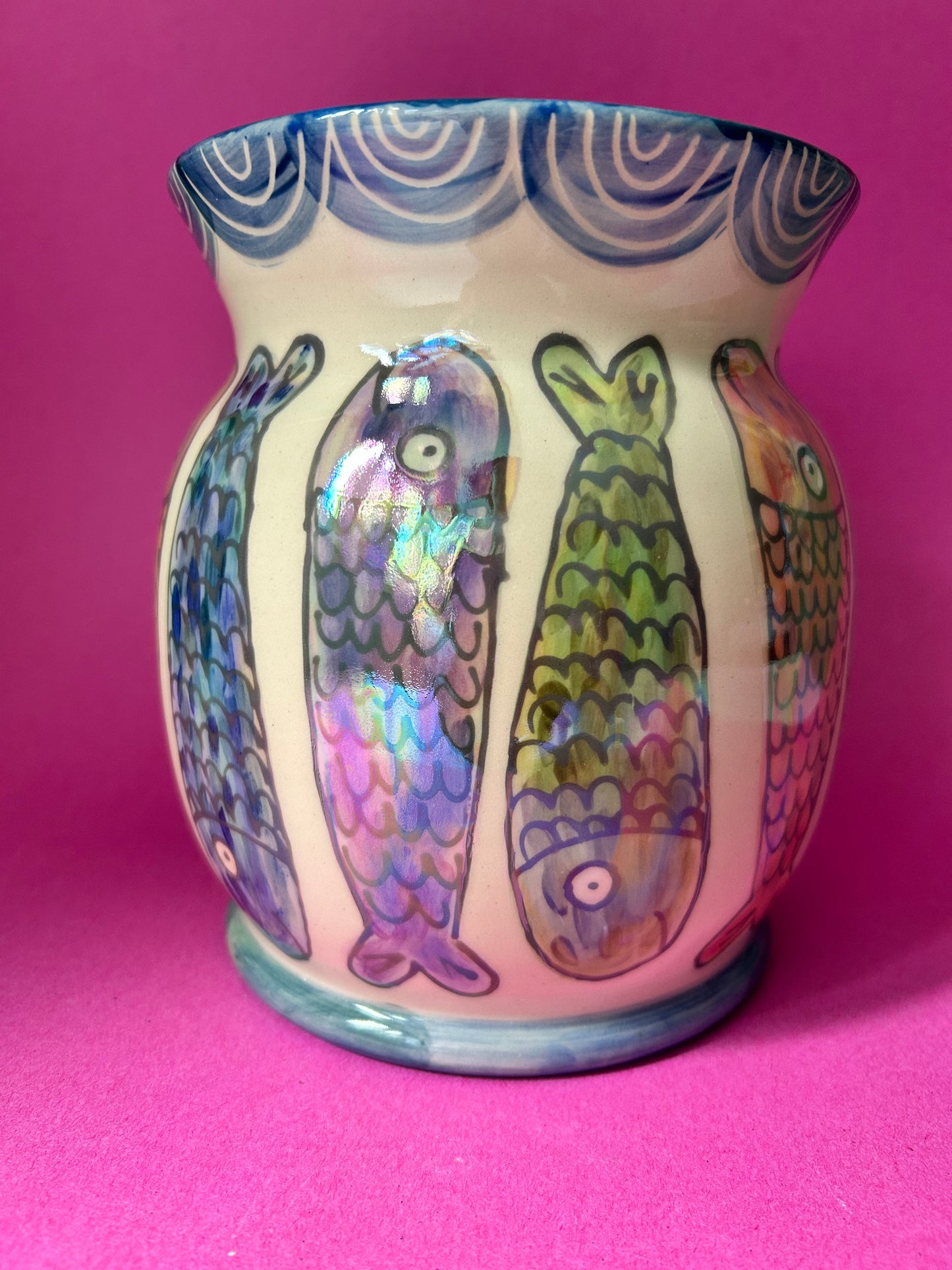 Sealife Utensil Crock- Shiny fishies