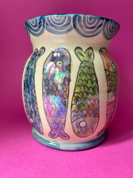 Sealife Utensil Crock- Shiny fishies