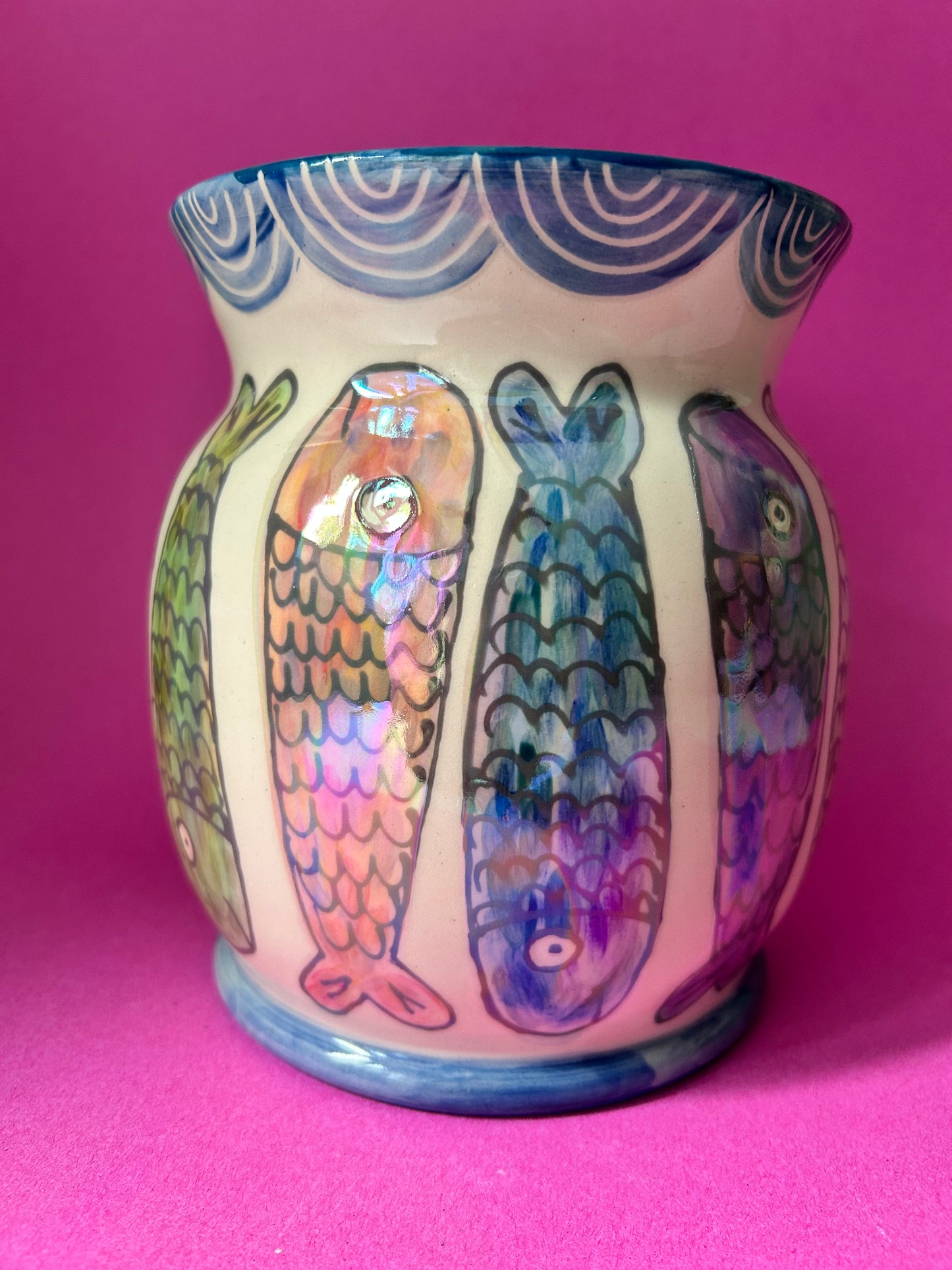 Sealife Utensil Crock- Shiny fishies