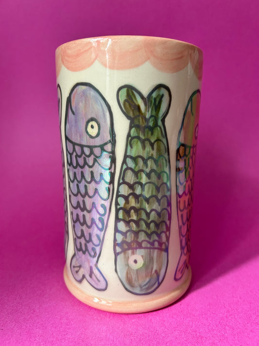 Sealife Vase- shiny fishies pink