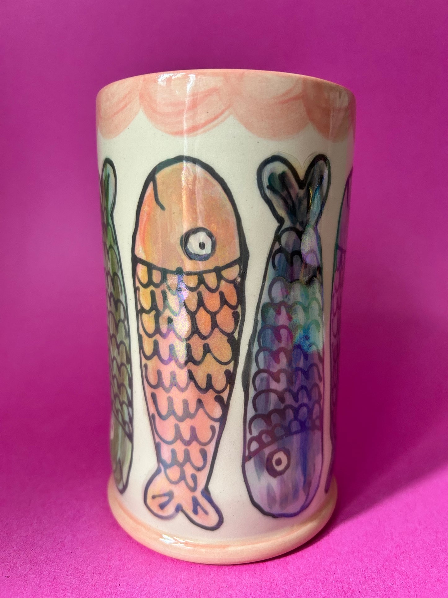 Sealife Vase- shiny fishies pink