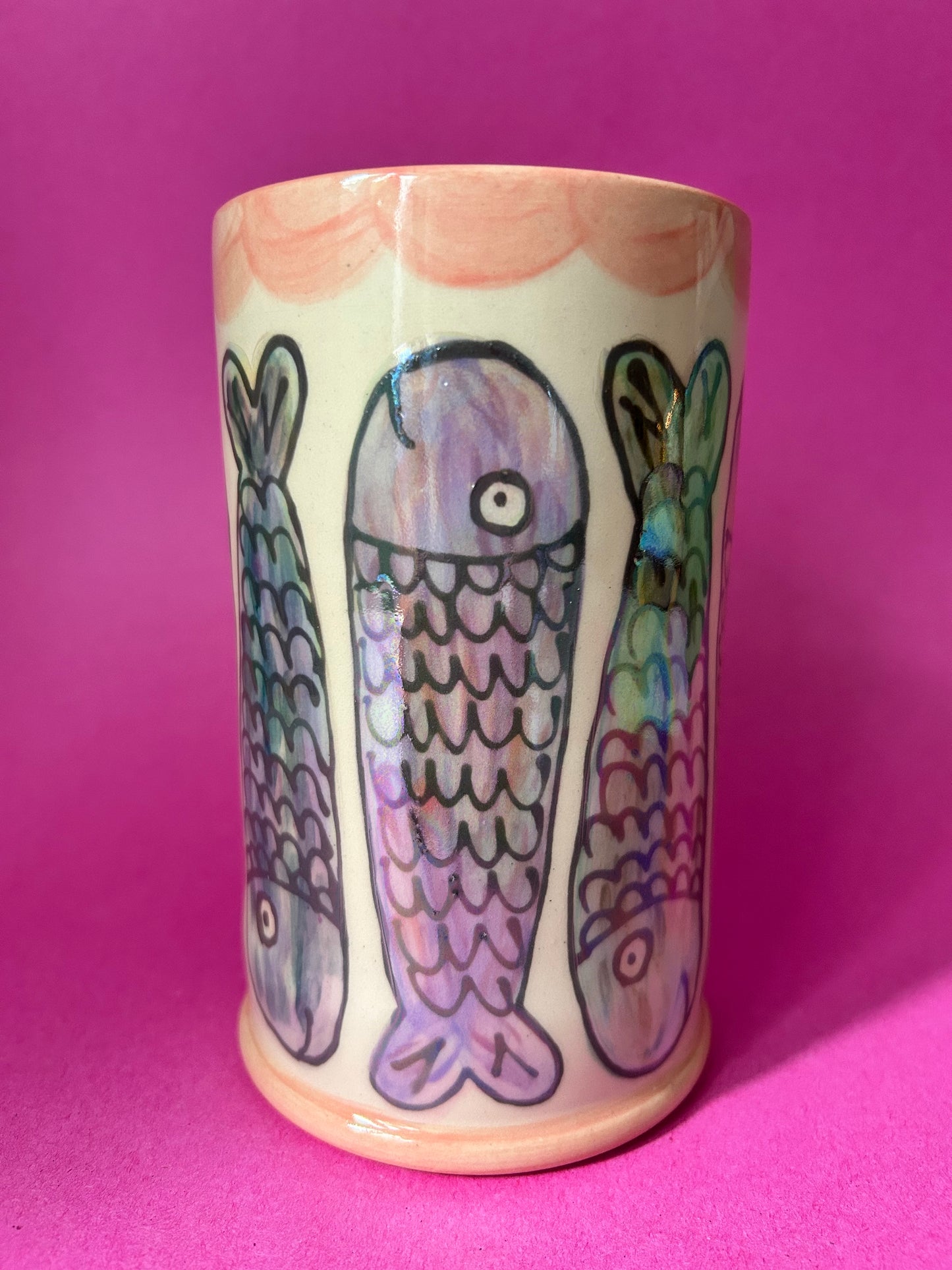 Sealife Vase- shiny fishies pink