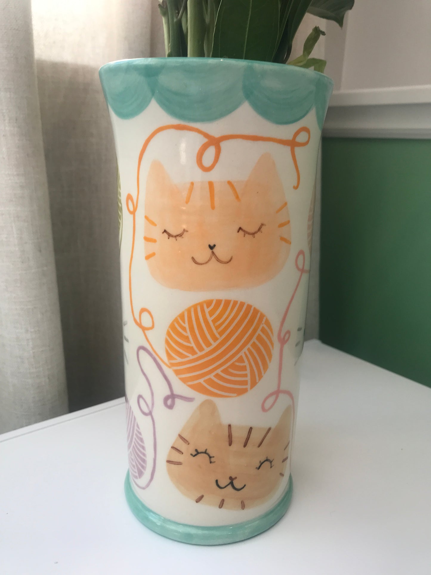 Cat Vase- Yarn- Jade