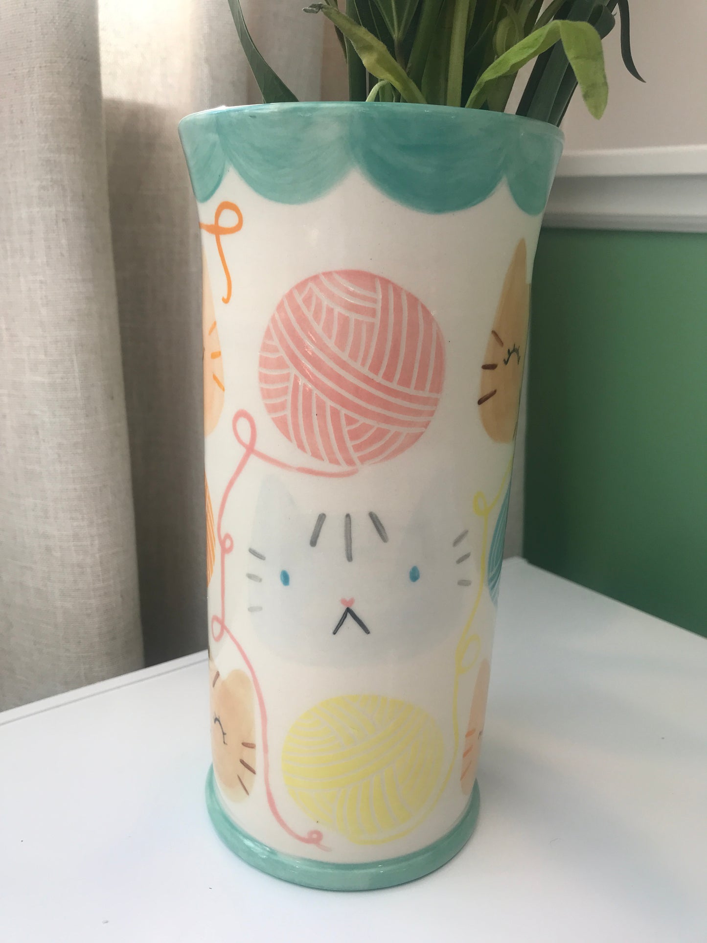 Cat Vase- Yarn- Jade