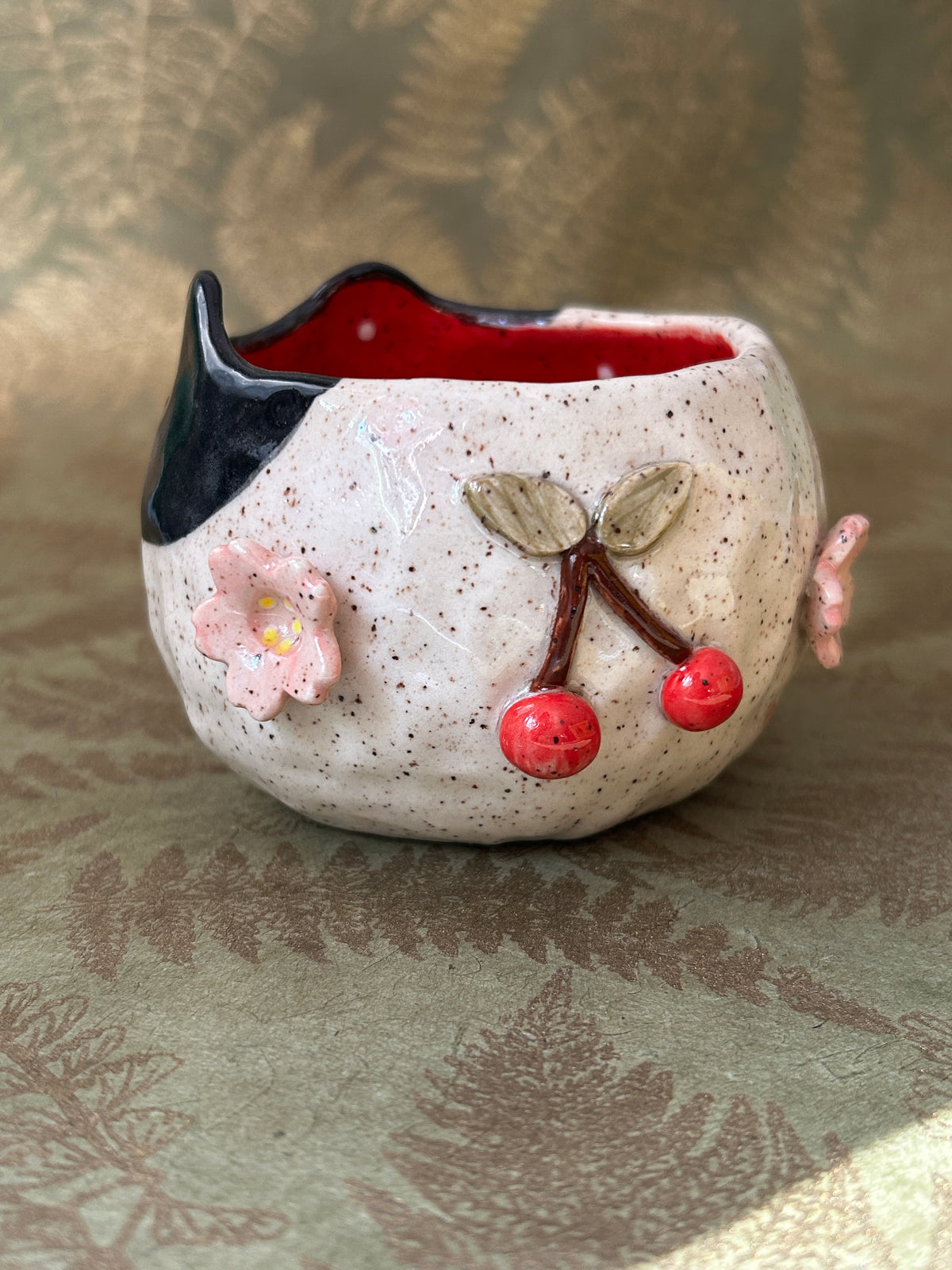 Cat Cup- Cherries and Cherry Blossoms