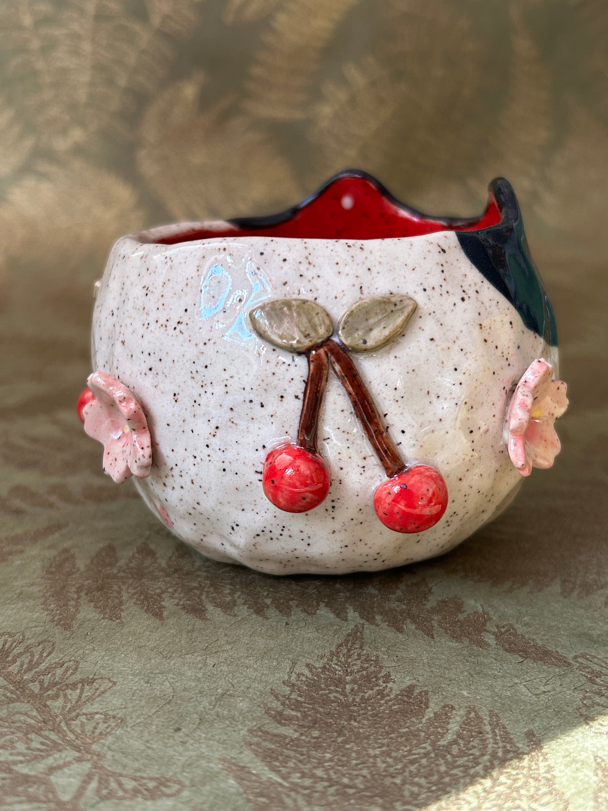 Cat Cup- Cherries and Cherry Blossoms