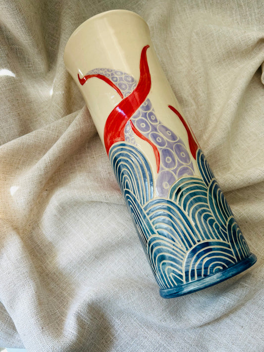 Sealife Vase: Red and Lavender Tentacles