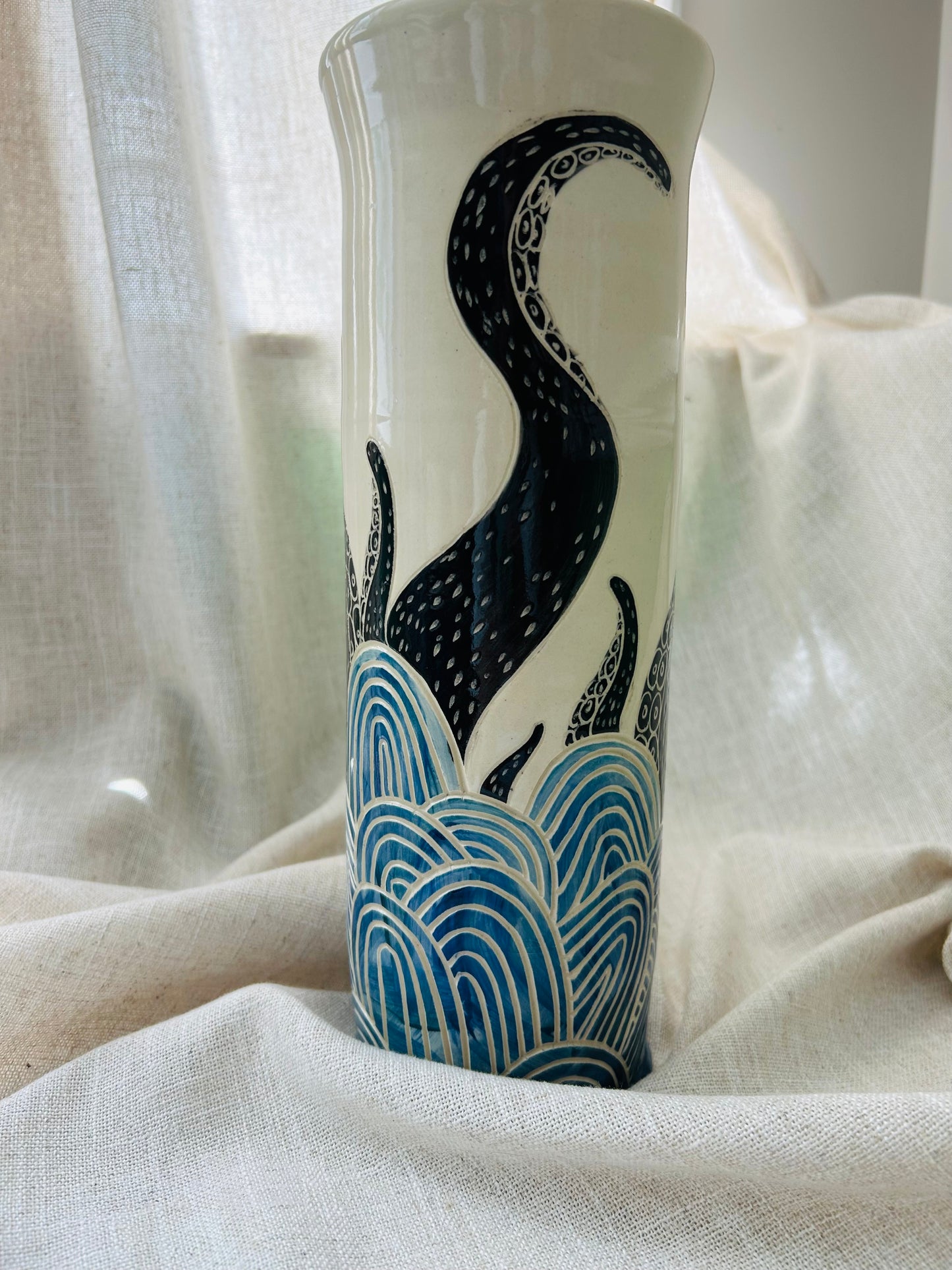 Sealife Vase: Red and Lavender Tentacles (Copy)