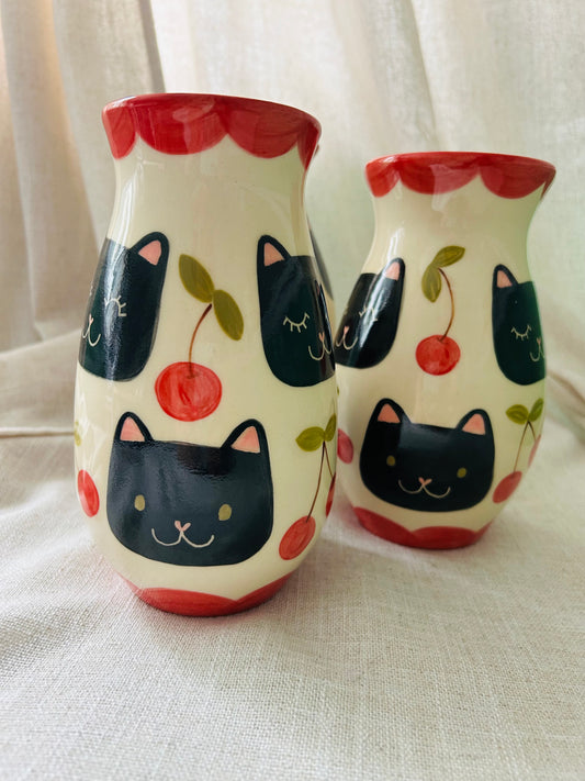 Cat Vase- Cherries